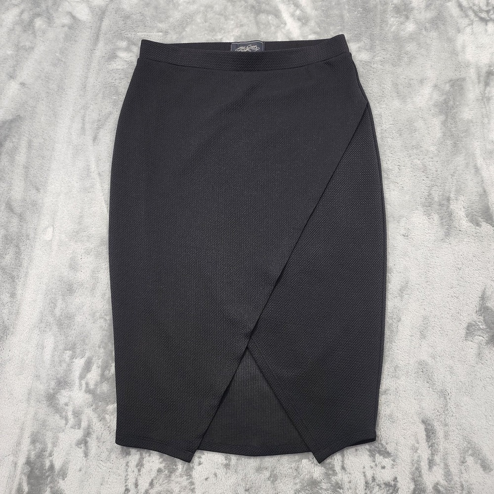 One 5β One Skirt Womens Small Black Faux Wrap Asymmetric Hem Knit Pencil Stretch